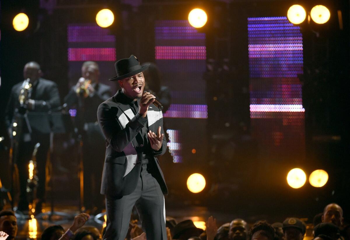 Ne-Yo performs during a tribute to Smokey Robinson at the BET Awards at the Microsoft Theater.