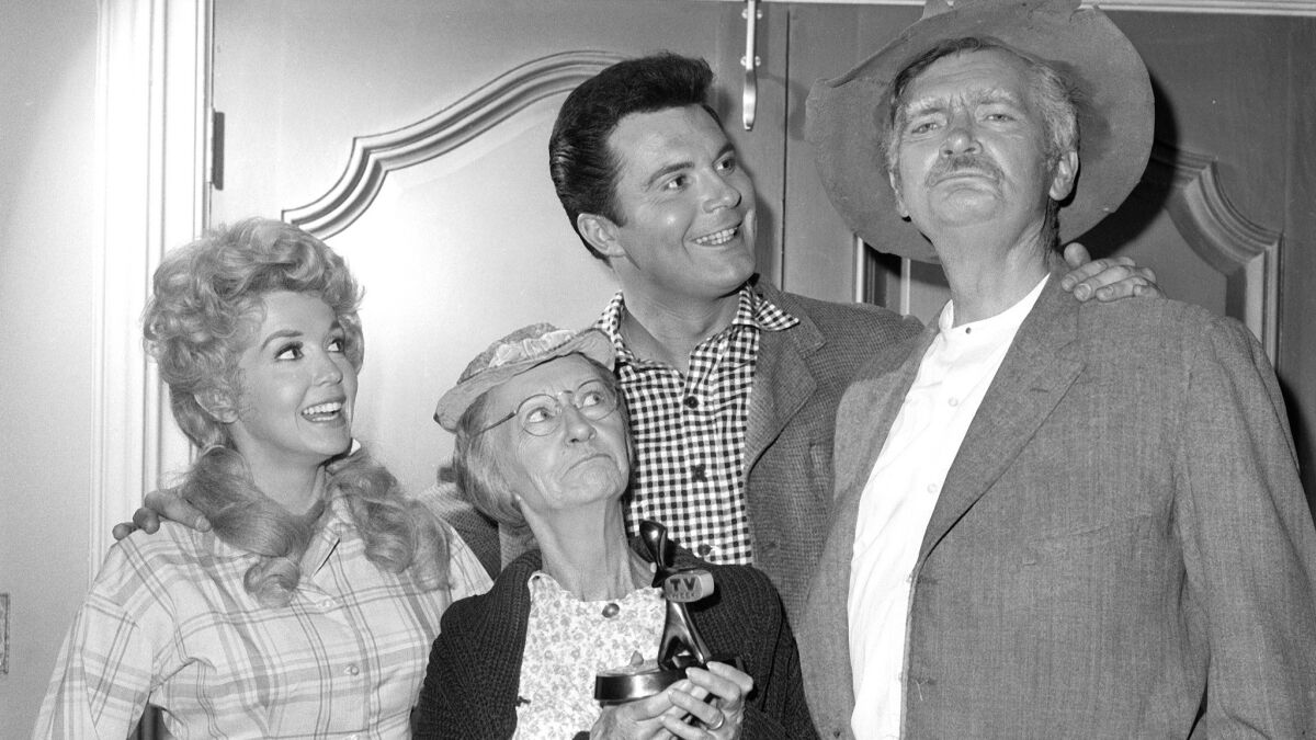 Donna Douglas, Irene Ryan, Max Baer, Jr., and Buddy Ebsen in "The Beverly Hillbillies."