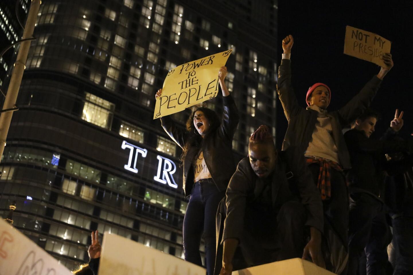 Anti-Trump protesters march in downtown Chicago