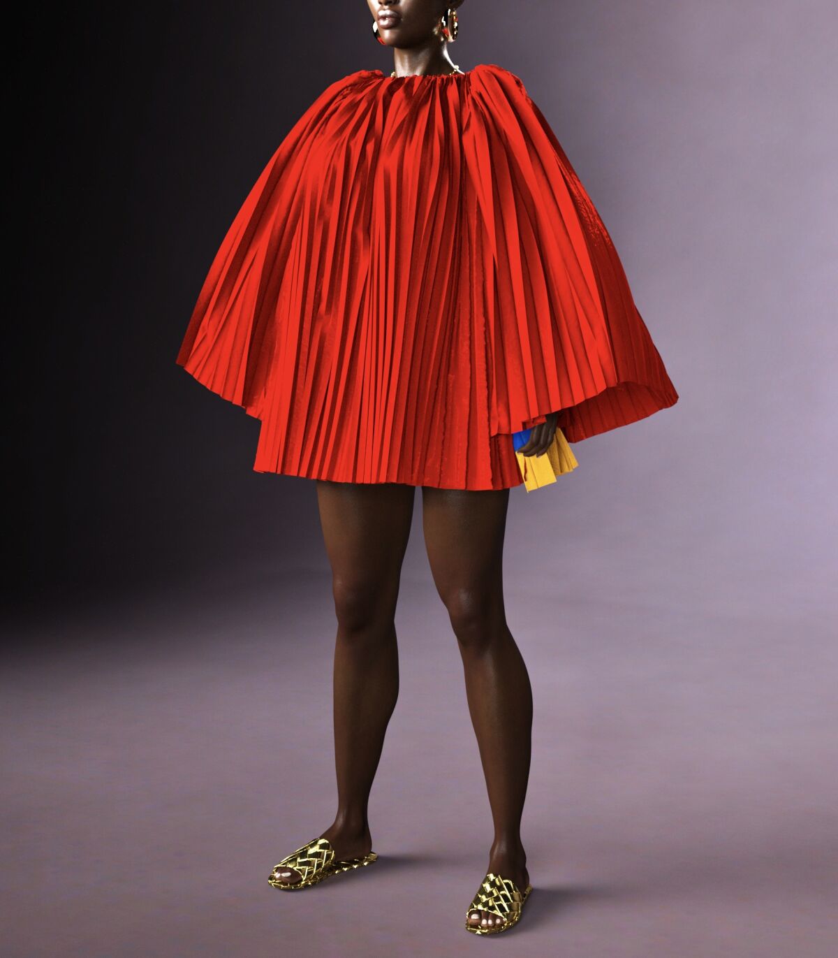 Hanifa's virtually rendered model, Imani, wears the Kinshasa backless mini dress from the Pink Label Congo collection.