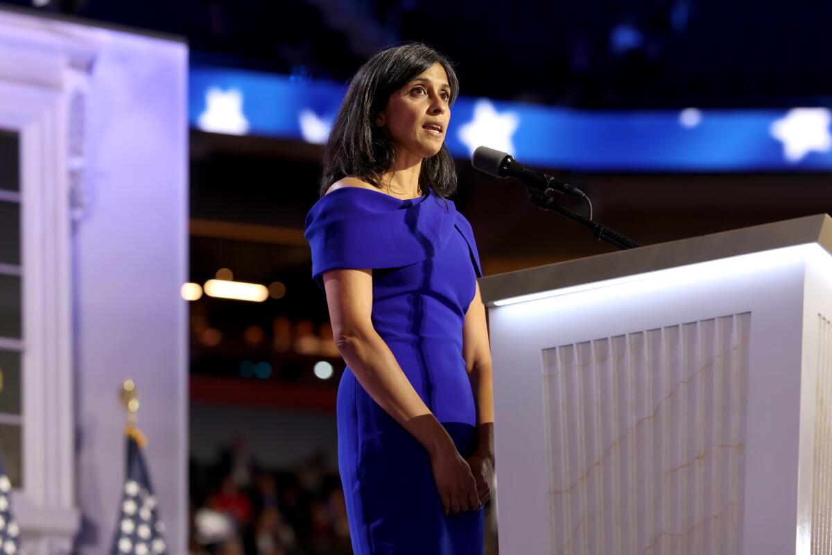 Usha Chilukuri Vance, wearing a much-discussed blue dress, introduced her husband at the Republican National Convention.