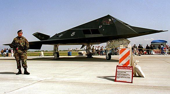 An F-117A is shown on display at an air show in Point Mugu. The Air Force's fleet of Night Hawk stealth fighters were built in secret in the 1980s by Lockheeds famed Skunk Works division when the facility was located in Burbank. With the introduction of the stealthier F-22 in 2006, the Pentagon decided to retire its fleet of F-117s.