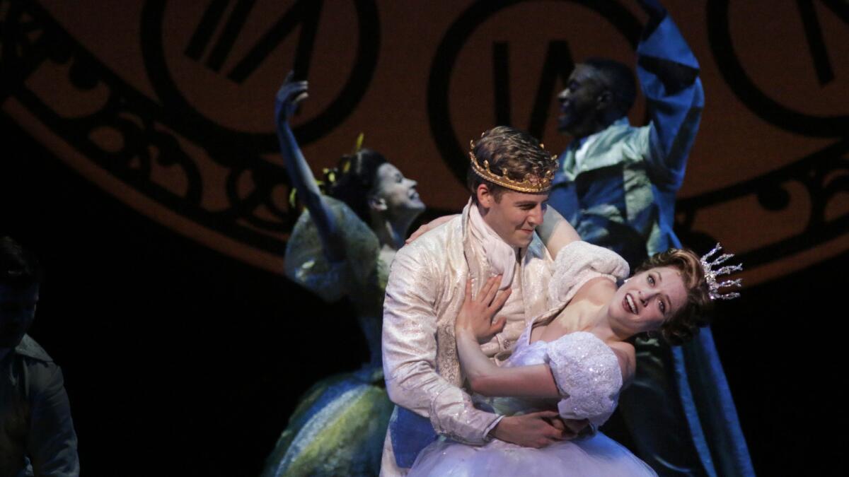 Andy Huntington Jones and Paige Faure in "Cinderella" at the Ahmanson Theatre in Los Angeles.