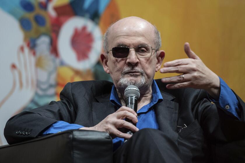 Salman Rushdie attends the 36th edition of the Book Fair in Turin, Italy, Friday, May 10, 2024. (Alberto Gandolfo/LaPresse via AP)