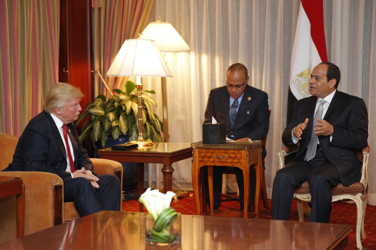Donald Trump meets with Egyptian President Abdel Fattah Sisi on Monday.