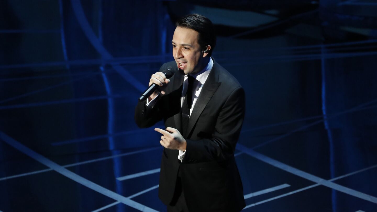 Lin-Manuel Miranda raps during the telecast of the 89th Academy Awards.