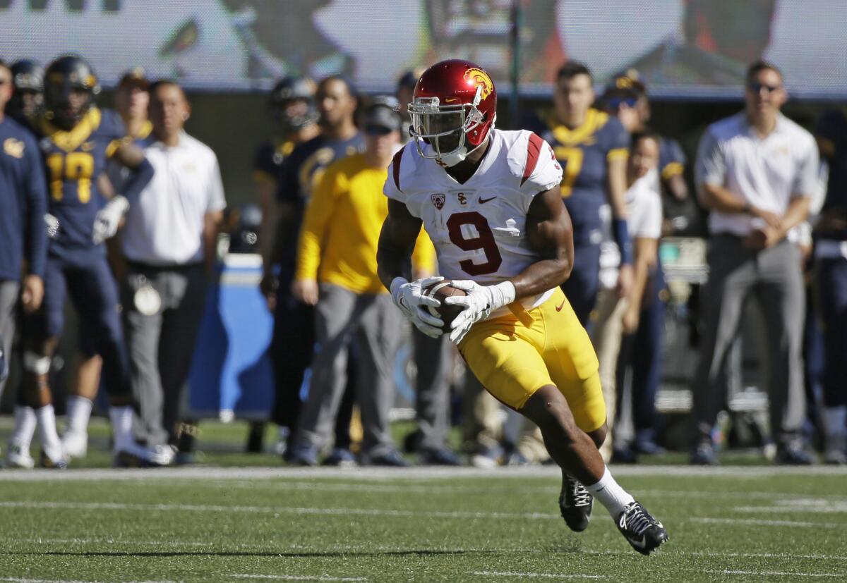 USC wide receiver JuJu Smith-Schuster runs with the ball during the first half at California.
