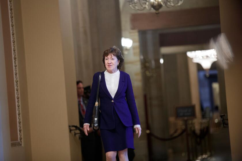 Mandatory Credit: Photo by SHAWN THEW/EPA-EFE/REX (10544697am) Republican Senator from Maine Susan Collins walks to the Senate floor after a break at the US in the US Capitol in Washington, DC, USA, 31 January 2020. The impeachment trial of US President Donald J. Trump continues today with the deliberation and vote on the need for testimony by witnesses. Senate impeachment trial of US President Donald J. Trump, Washington, USA - 31 Jan 2020 ** Usable by LA, CT and MoD ONLY **