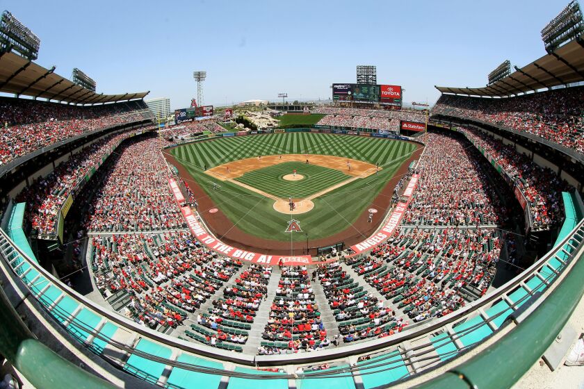 ANAHEIM, CA - JUNE 03: A general view of the field and stands during the game between the Texas Rangers and the Los Angeles Angels of Anaheim at Angel Stadium of Anaheim on June 3, 2012 in Anaheim, California. (Photo by Stephen Dunn/Getty Images) ORG XMIT: 139225992