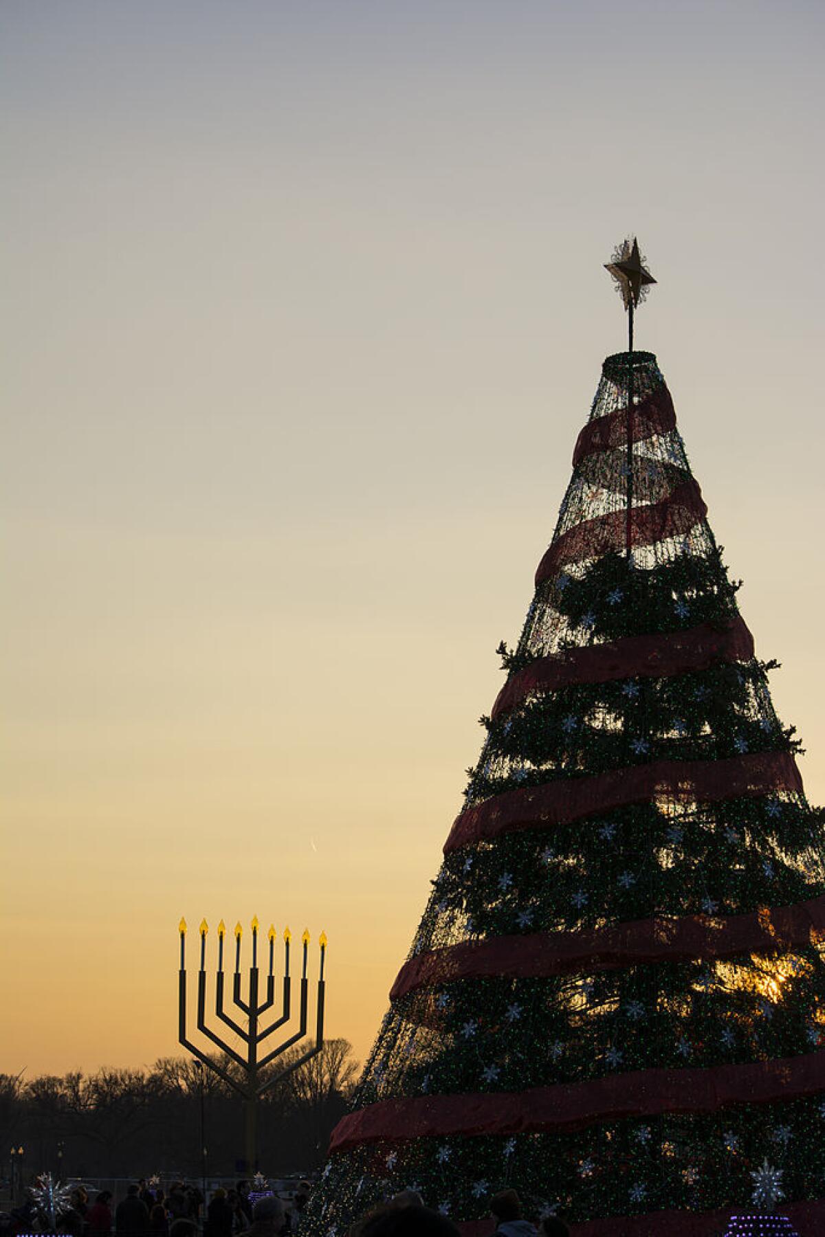 National Menorah and Christmas tree in 2014
