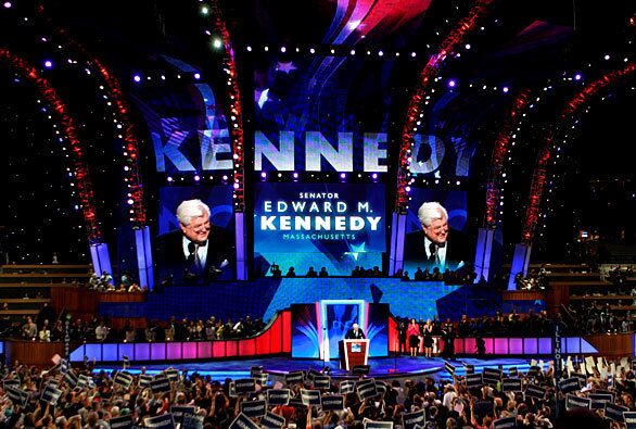 Sen. Edward M. Kennedy (D-Mass.) addresses delegates on the first day of the Democratic National Convention in Denver.