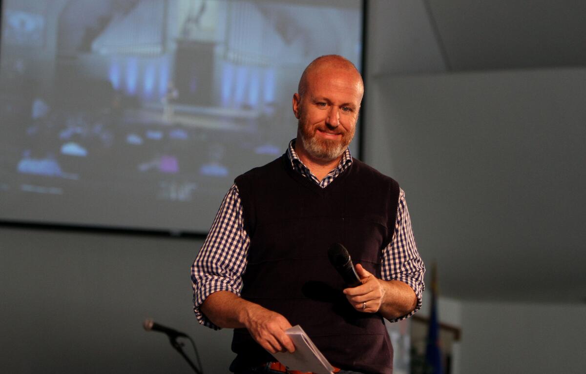 Exodus International President Alan Chambers makes an introduction during an Exodus conference at Concordia University Center in Irvine.