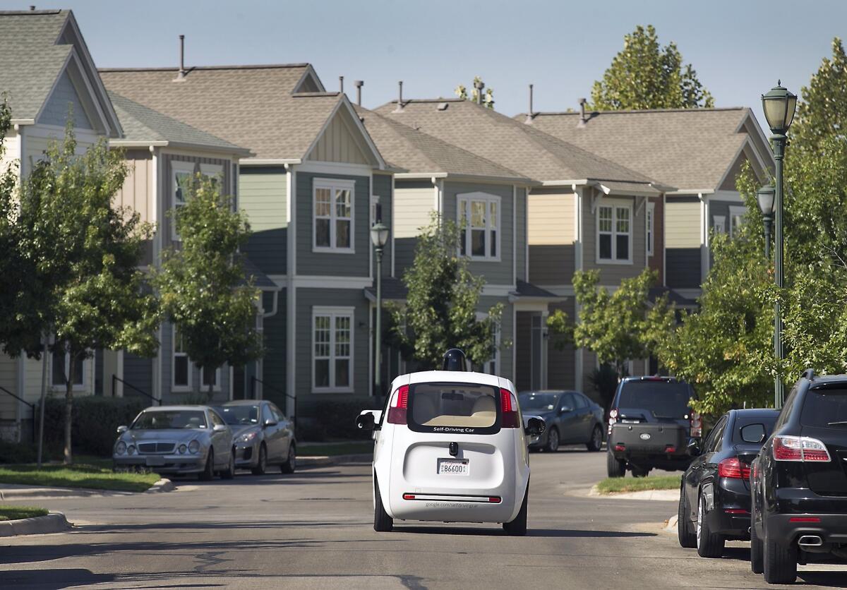 Google's self-driving car tours a housing development in Austin, Texas on Sept. 23.