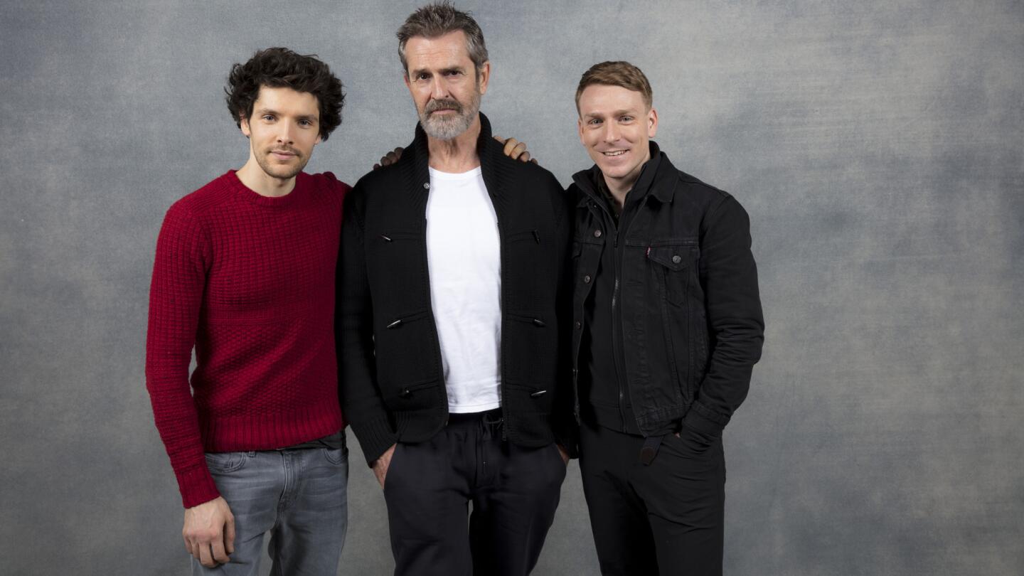 Colin Morgan, director Rupert Everett and Edwin Thomas, from the film, "The Happy Prince," photographed in the L.A. Times Studio at Chase Sapphire on Main, during the Sundance Film Festival in Park City, Utah, Jan. 21, 2018.