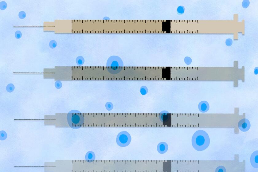 illustration of syringes against a backdrop of cells