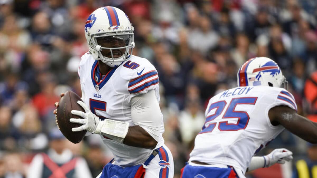 Bills quarterback Tyrod Taylor drops back to pass against the New England Patriots on Oct. 2.