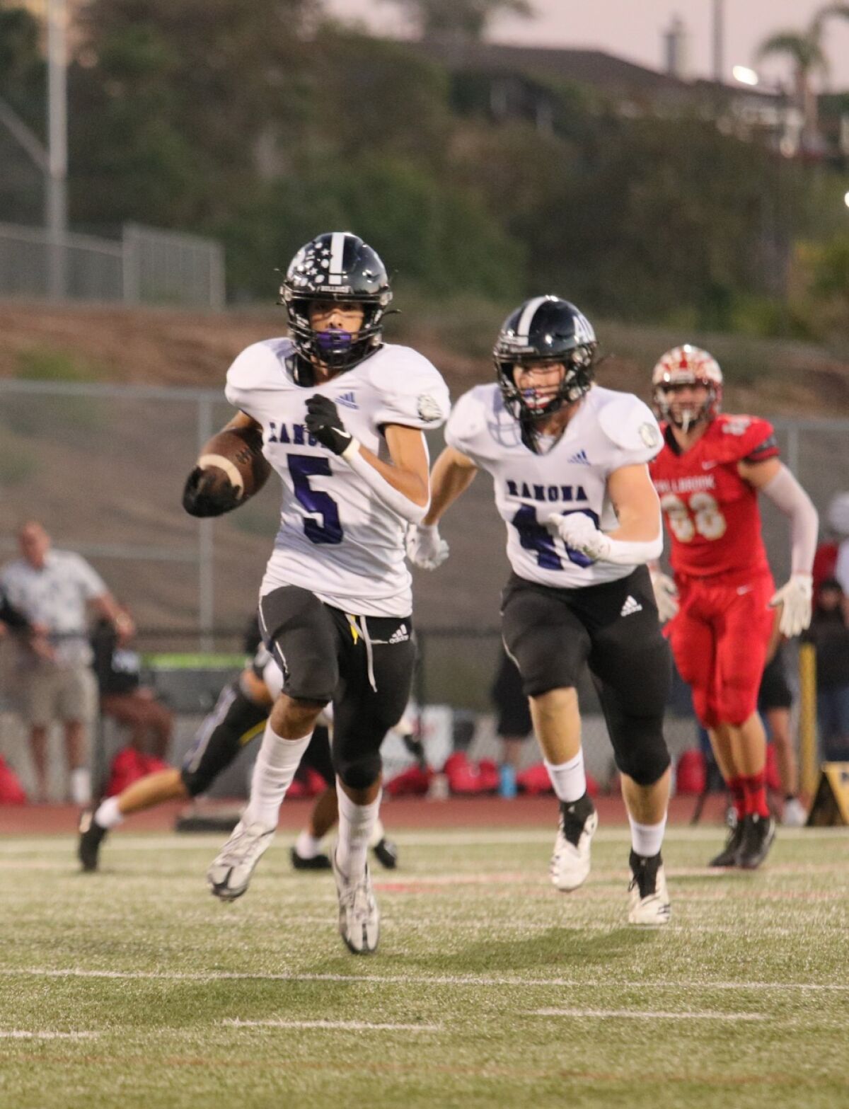 Ramona cornerback Jamil Kassab intercepts a Fallbrook and makes the team's only touchdown at Sept. 16 game.