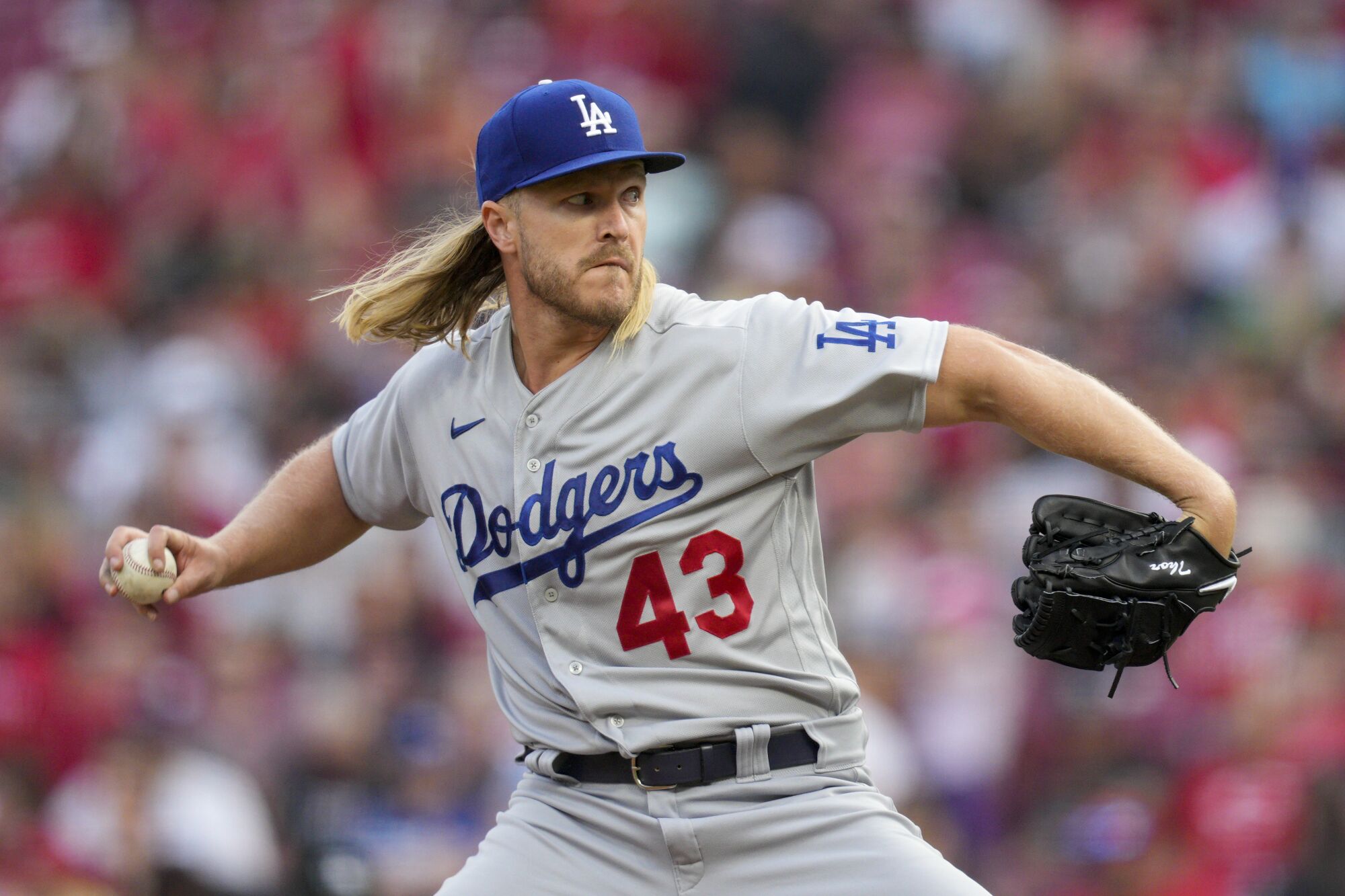 Dodgers starting pitcher Noah Syndergaard delivers during a loss to the Cincinnati Reds on June 7.