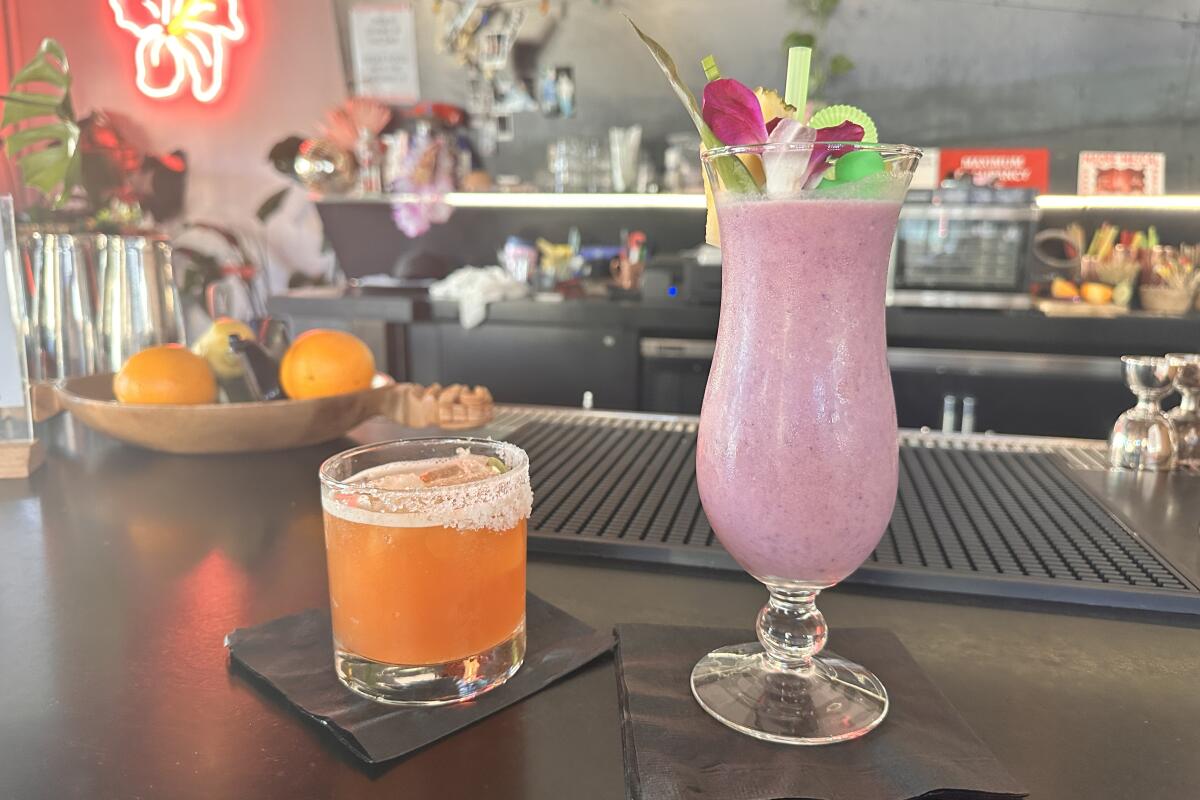 A Oaxacan sunset and ube colada cocktail from Rosemallows