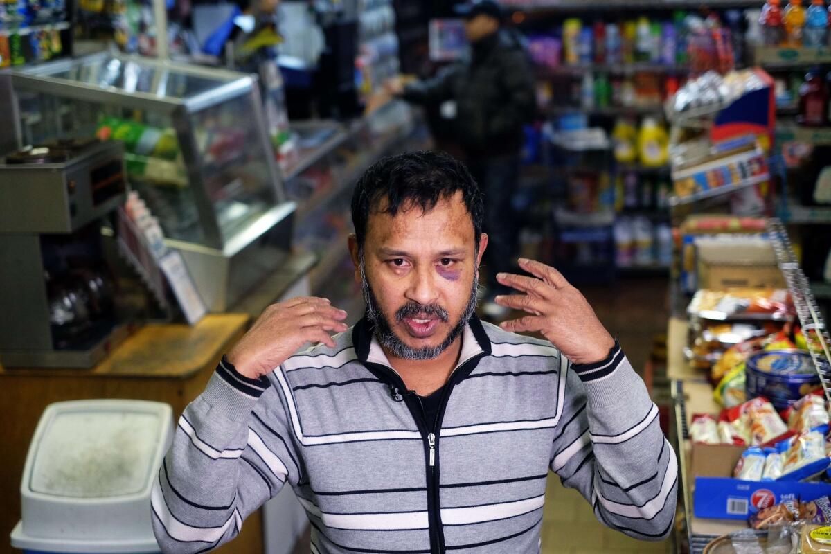 New York shopkeeper Sarkar Haq, who was beaten in a hate crime.