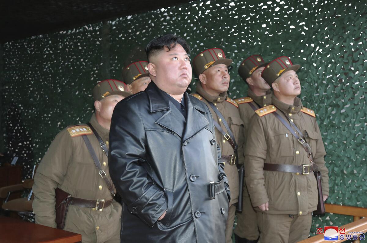 North Korean leader Kim Jong Un inspects a military exercise at an undisclosed location March 21.