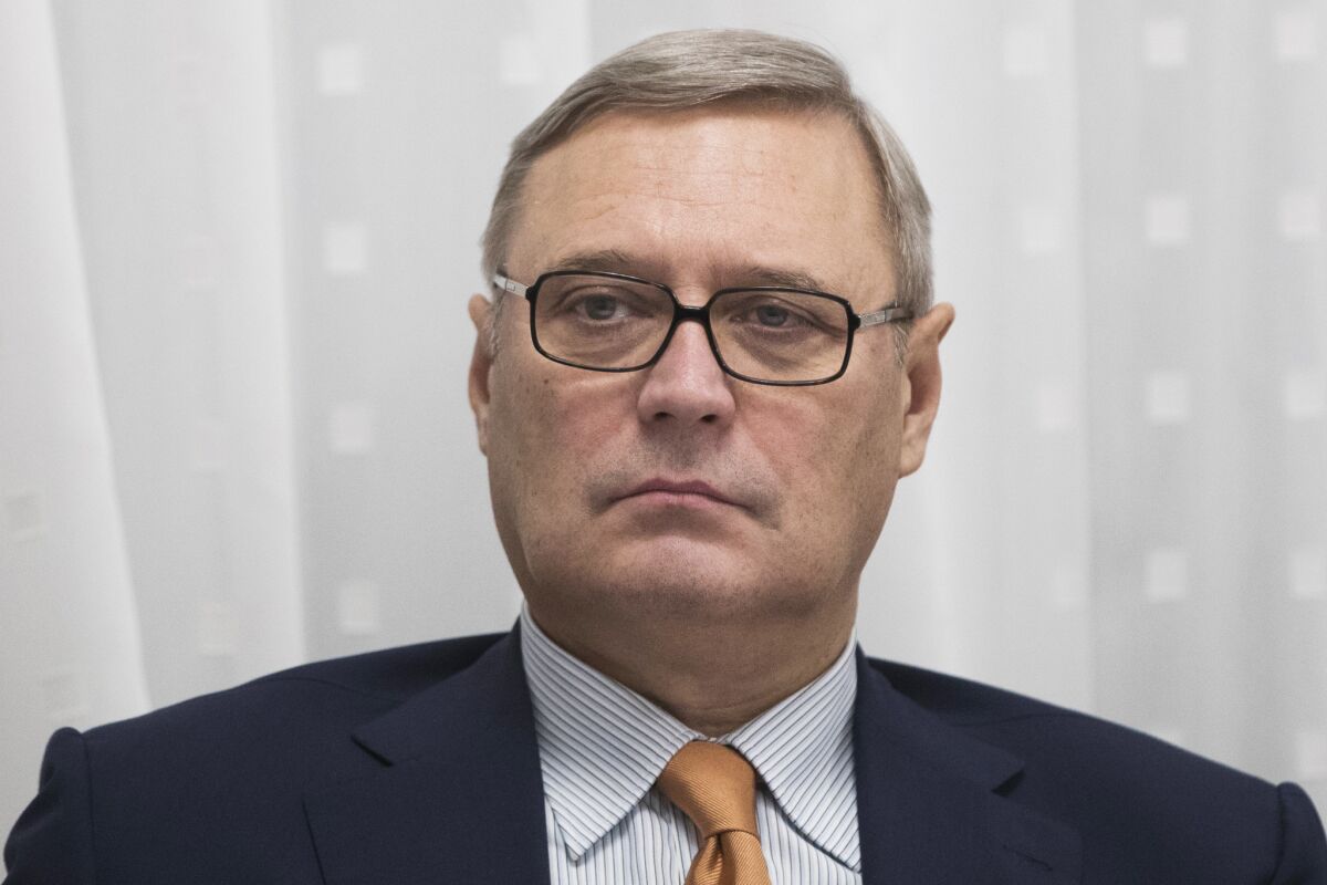Former Russian Prime Minister Mikhail Kasyanov attends an annual meeting of opposition and human rights activists in Moscow on Dec. 12, 2016.