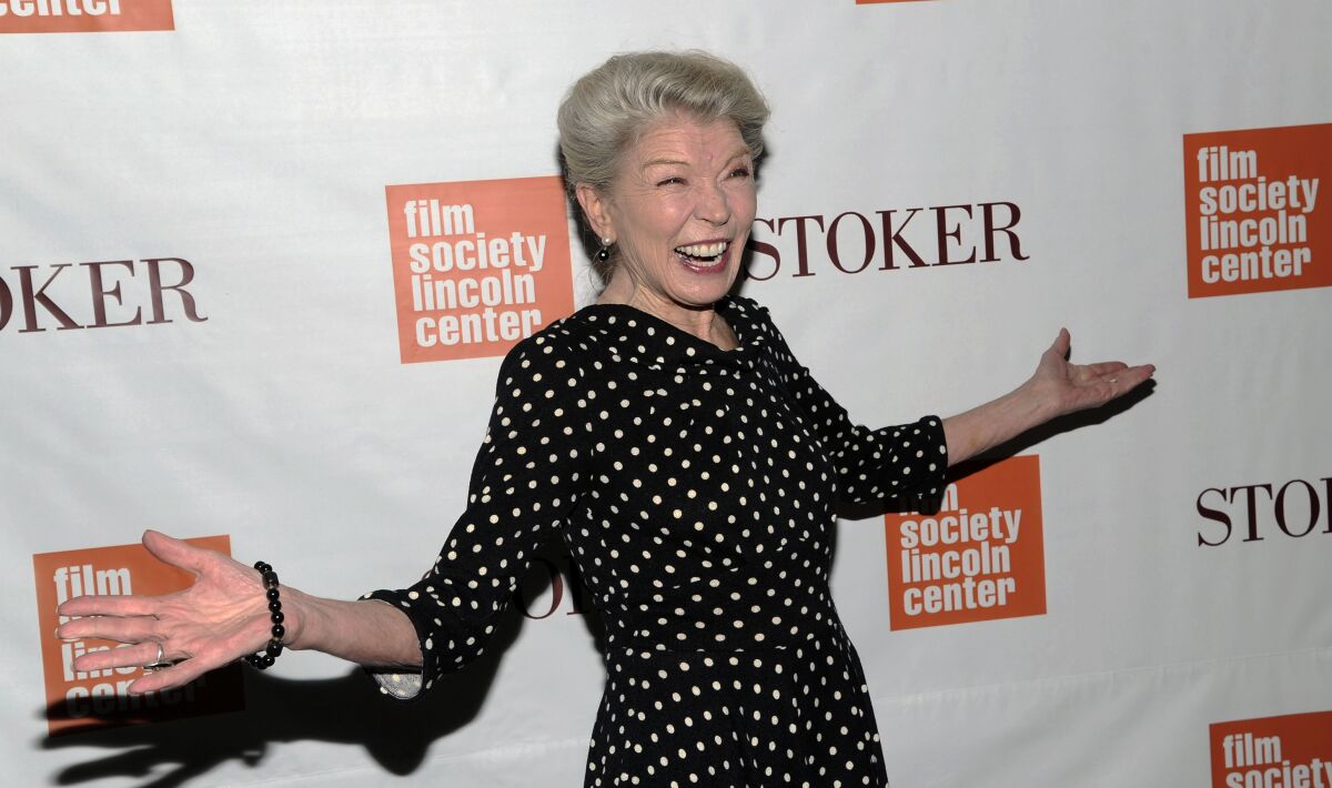 FILE - In this Wednesday, Feb. 27, 2013 file photo, Actress Phyllis Somerville attends the premiere of "Stoker" at Walter Reade Theatre in New York. Phyllis Somerville, an actor with a variety of credits in films, television shows and Broadway productions over her lengthy career, has died. She was 76. Somerville’s manager Paul Hilepo says the actor died Thursday, July 16, 2020 in New York City of natural causes. (Photo by Evan Agostini/Invision/AP, File)