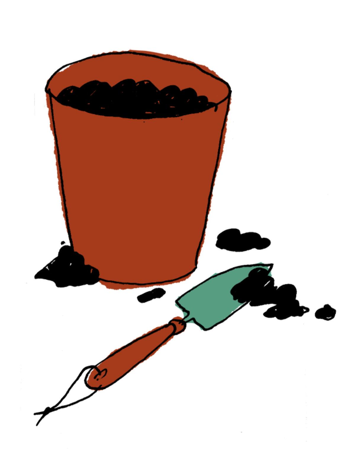Illustration of pot and shovel