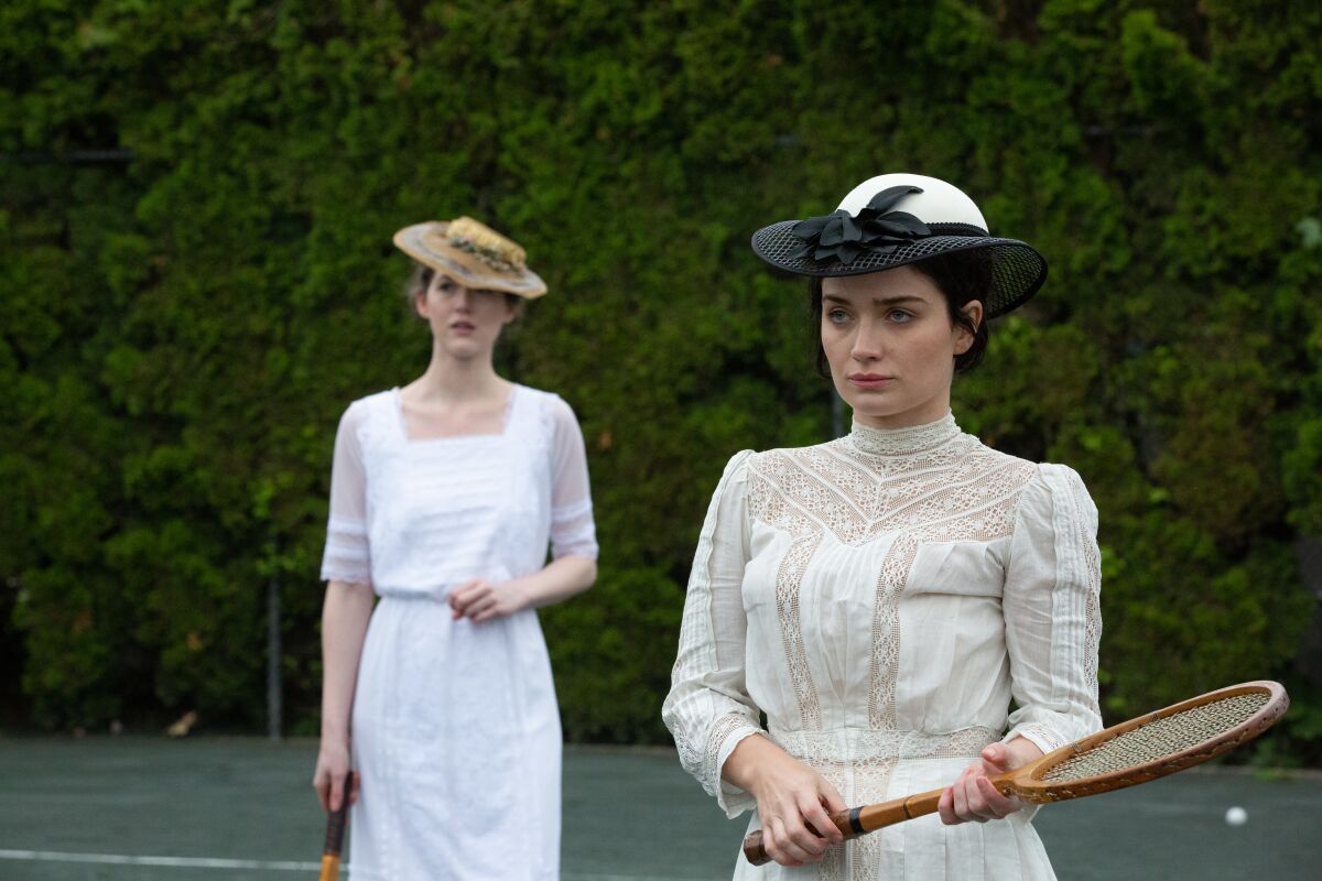 Eve Hewson, right, in the movie "Tesla."