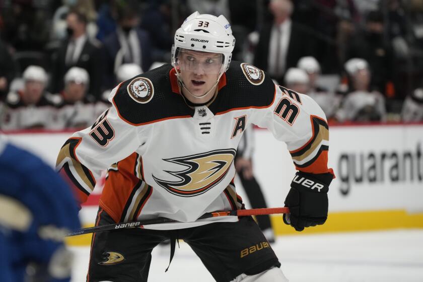 Anaheim Ducks right wing Jakob Silfverberg (33) in the second period of an NHL hockey game Sunday, Jan. 2, 2022, in Denver. (AP Photo/David Zalubowski)