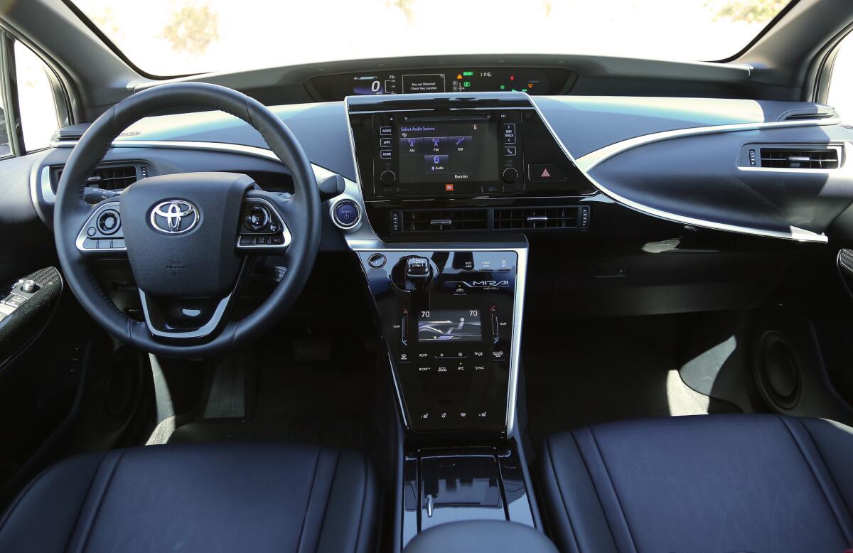 The Mirai's futuristic interior design is thoughtful and appealing, and puts everything in easy reach.