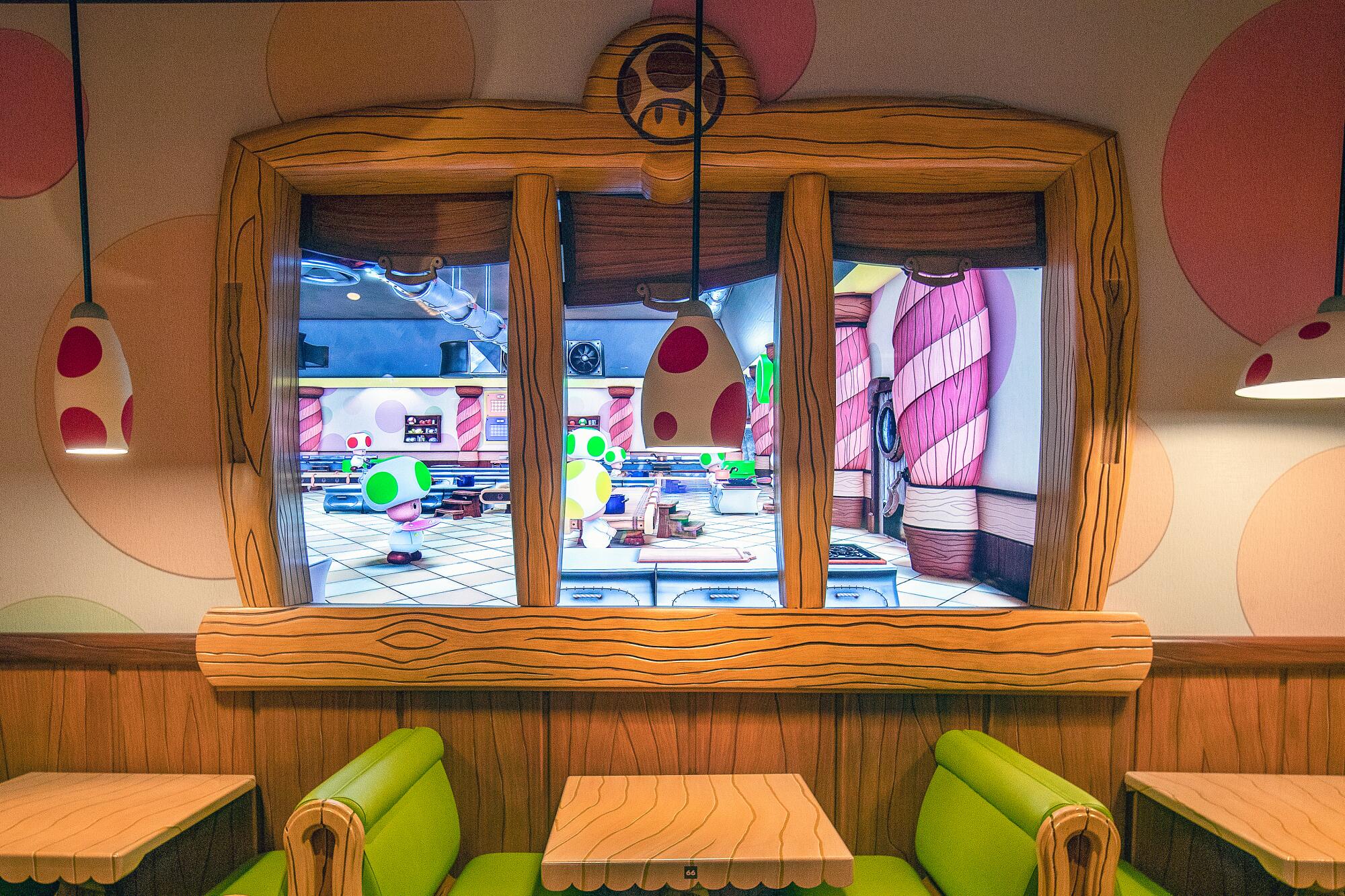 Interior of Toadstool Cafe, the new themed restaurant within Nintendo World at Universal Studios Hollywood.