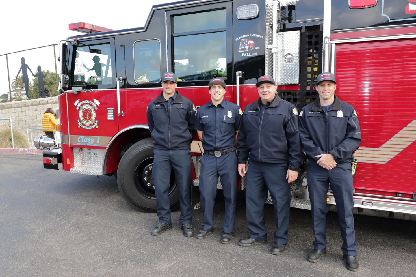 Solana Beach firefighters on hand for Little League Opening Day: Zach Toth, Chris Schmidt, John Siberell, David Mitchell