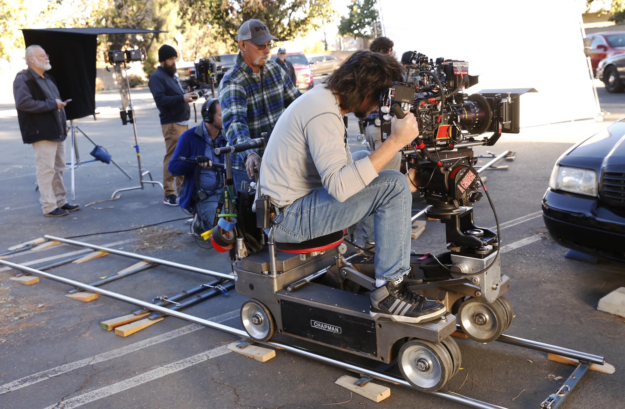 Film crew working on the set of author Michael Connelly's "Bosch" Season 5 