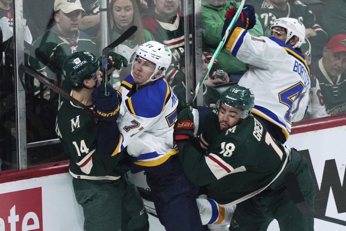 Blues shut down Wild offense, take 4-0 victory in Game 1 of NHL playoffs