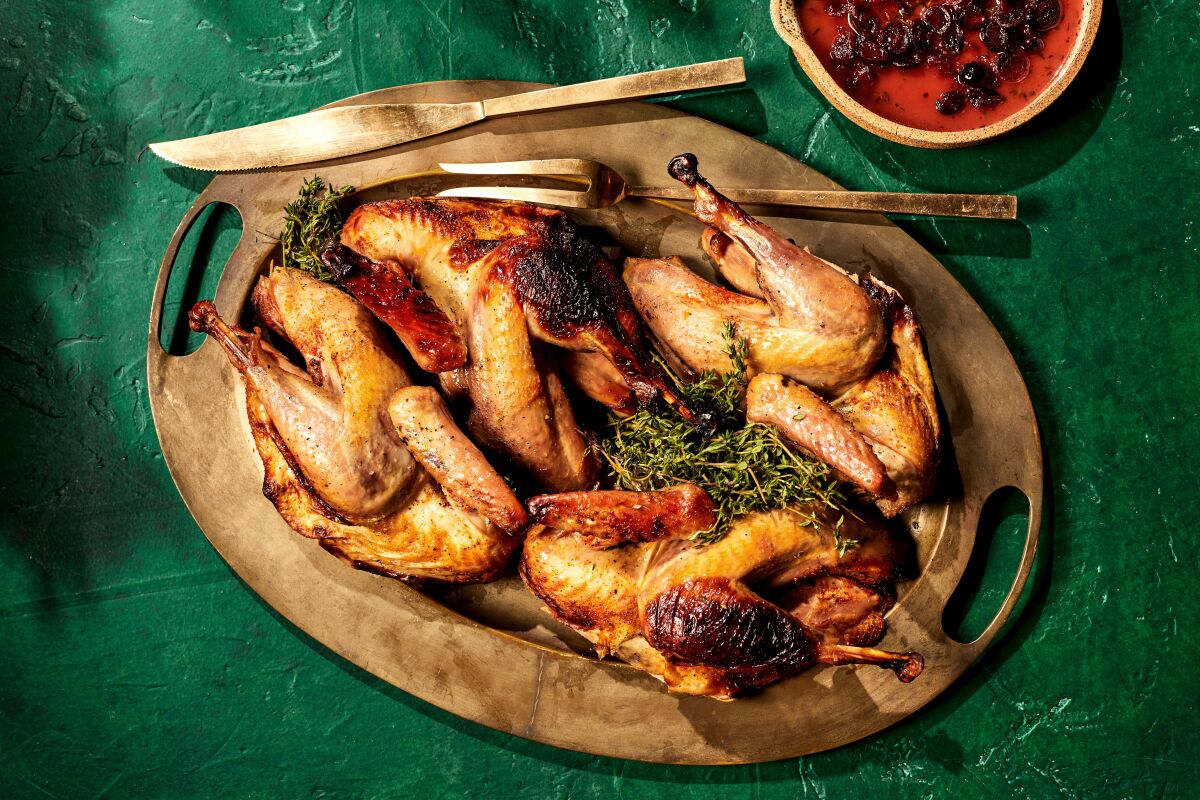 Roast Pheasants with Double Cranberry Sauce