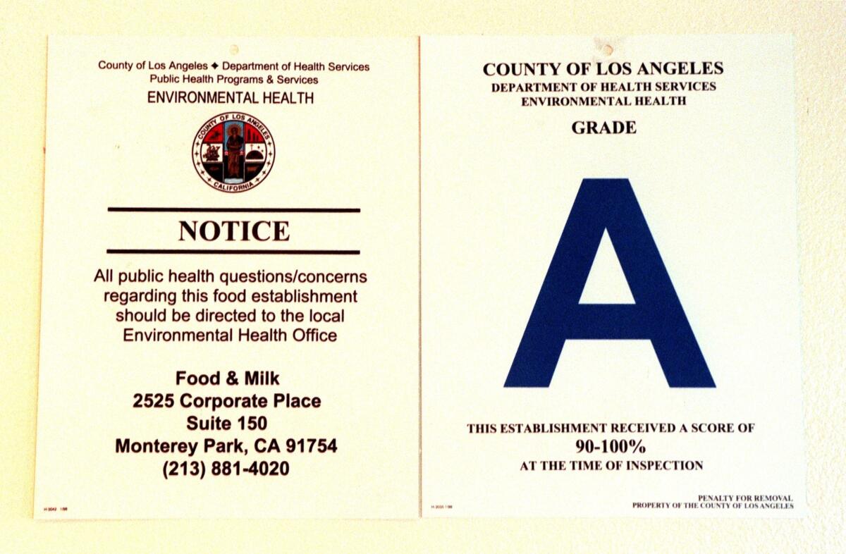 Los Angeles County began using letter grades to indicate restaurants' health inspection ratings in 1998. Orange County is considering whether to replace its subtle orange decals with a color-coded system.
