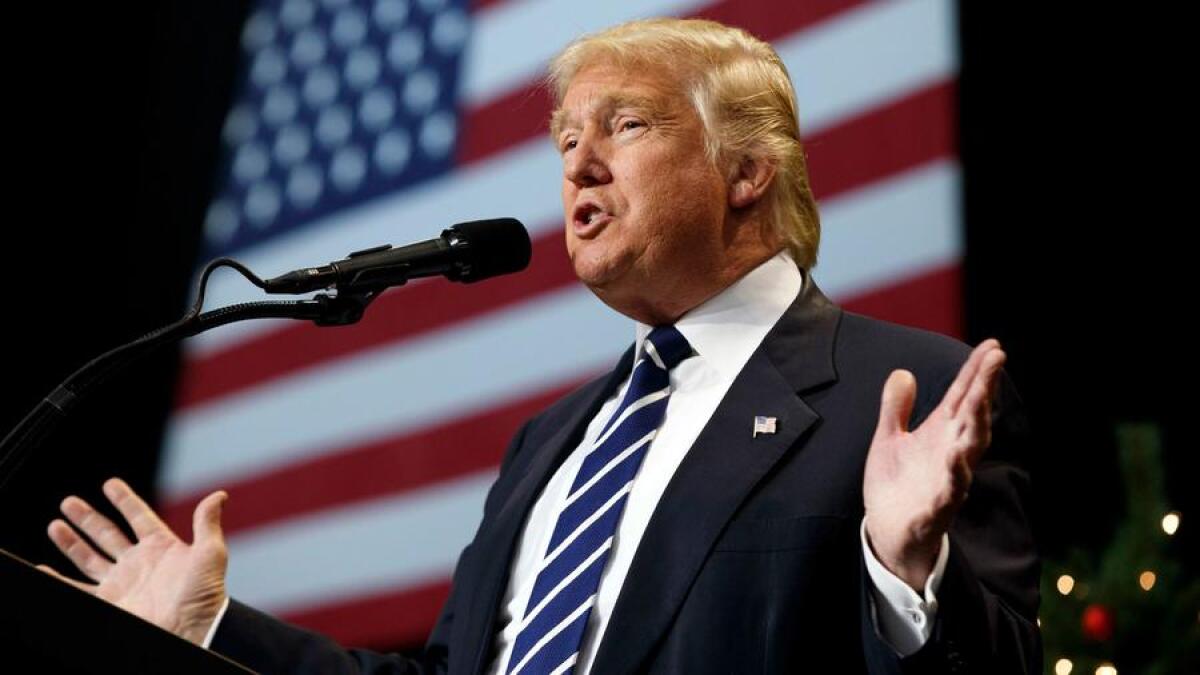 President-elect Donald Trump speaks during a rally in West Allis, Wis., on Dec. 13.