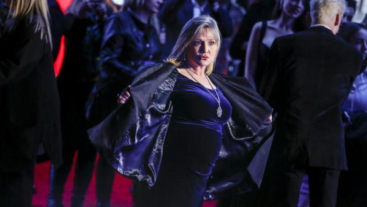 Carrie Fisher at the red-carpet premiere of "Star Wars: The Force Awakens" in Hollywood.