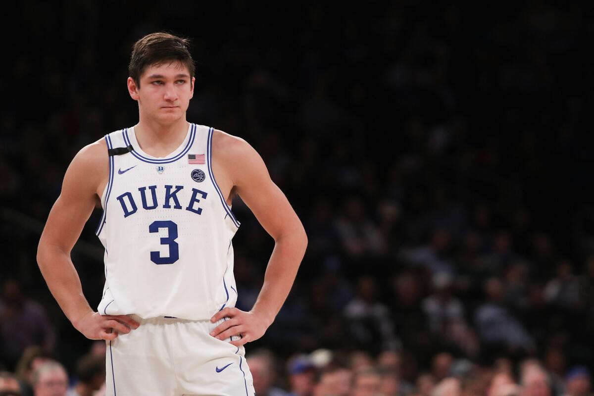 Duke's Grayson Allen looks on during a game against Florida on Dec. 6.