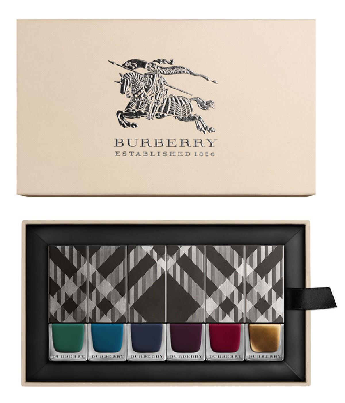 Burberry fall-winter 2014 Runway Nail Collection, $126 for six-piece nail polish set at select Burberry boutiques and burberry.com.