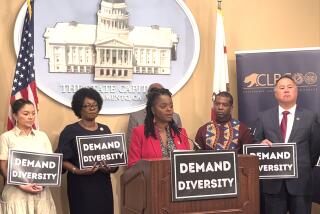 Sen. Lola Smallwood-Cuevas (D-Los Angeles) speaks at a California Legislative Black Caucus event where lawmakers expressed concerns about the departure of four key Hollywood diversity executives.
