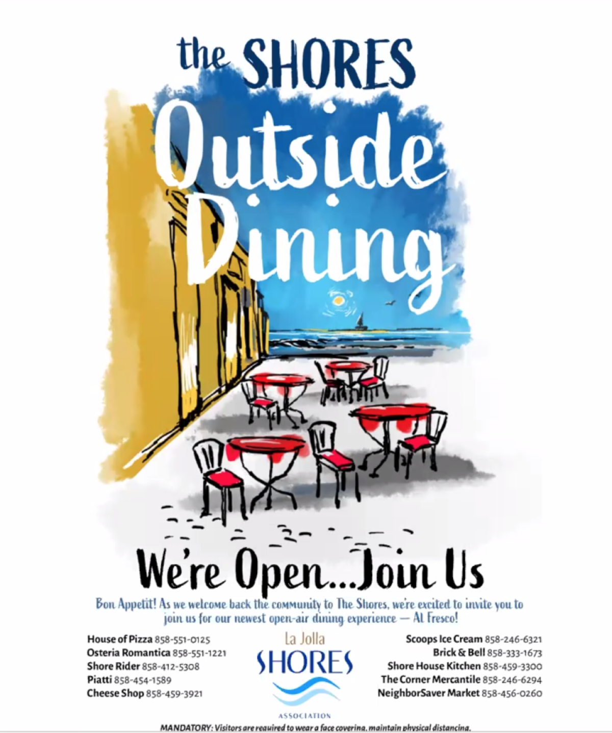 LJSA board member Ed Mackey created a sample flier in anticipation of the launch of an outdoor dining program in the Shores.