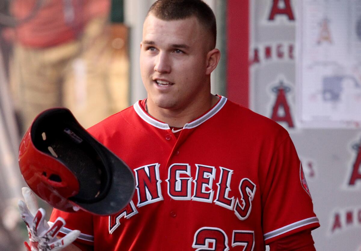 Angels center fielder Mike Trout prepares to go to the plate against the Astros June 23.
