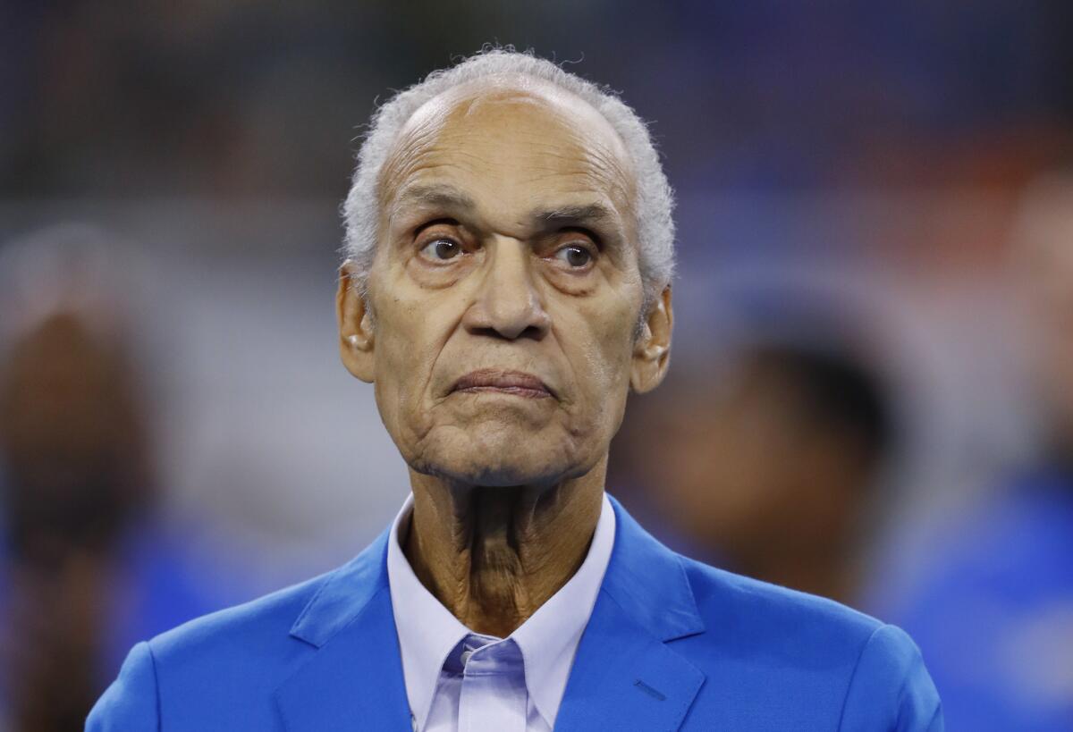 Former Detroit Lions player Roger Brown watches during the team's game against Seattle on Oct. 28, 2018.