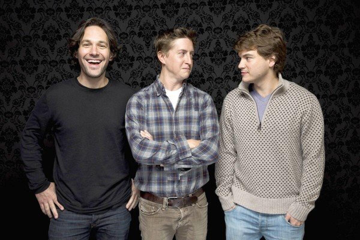 Actor Paul Rudd, left, director David Gordon Green and actor Emile Hirsch of the film "Prince Avalanche."