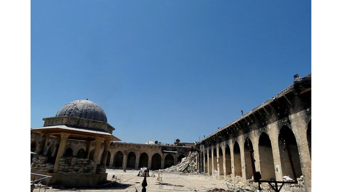 The minaret at Aleppo's Umayyad mosque was toppled in 2013.