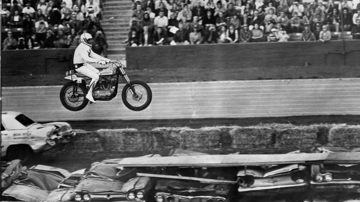 Evel Knievel easily defied death in front of a crowd of 23,736 at the Coliseum on Feb. 18, 1973.