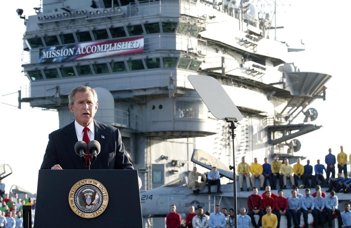 Some are recalling the last time a president declared "Mission accomplished," in May 2003 when George W. Bush was talking about Iraq.