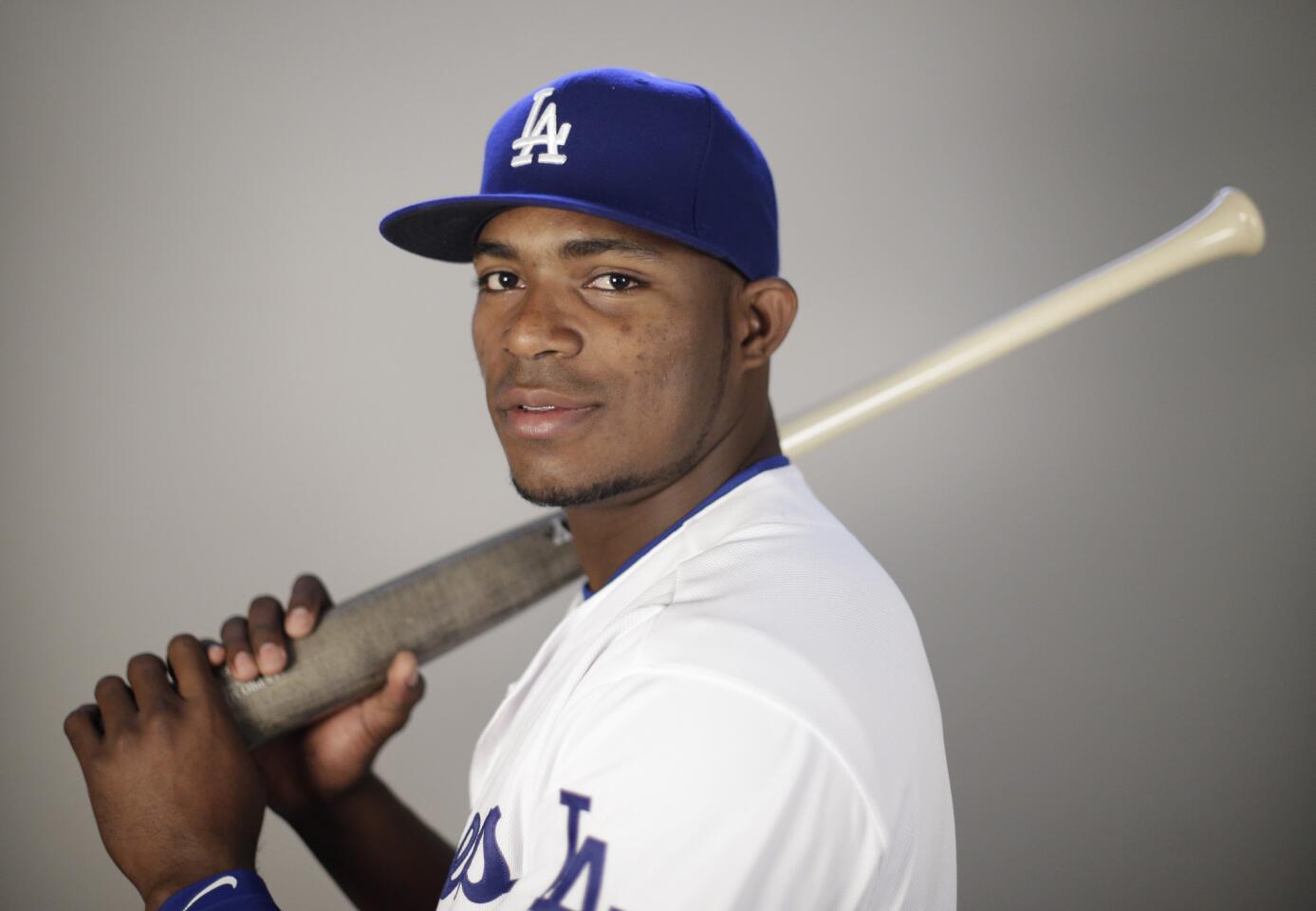 This is a 2016 photo of Yasiel Puig of the Los Angeles Dodgers baseball team. This image reflects the Los Angeles Dodgers active roster as of Saturday, Feb. 27, 2016, when this image was taken. (AP Photo/Chris Carlson)